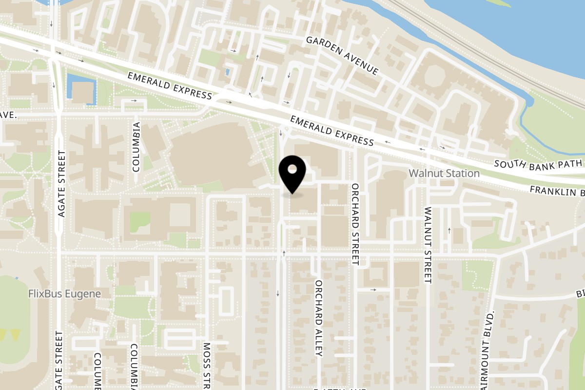 Map showing the location of Wild Duck Cafe on 1419 Villard St in Eugene